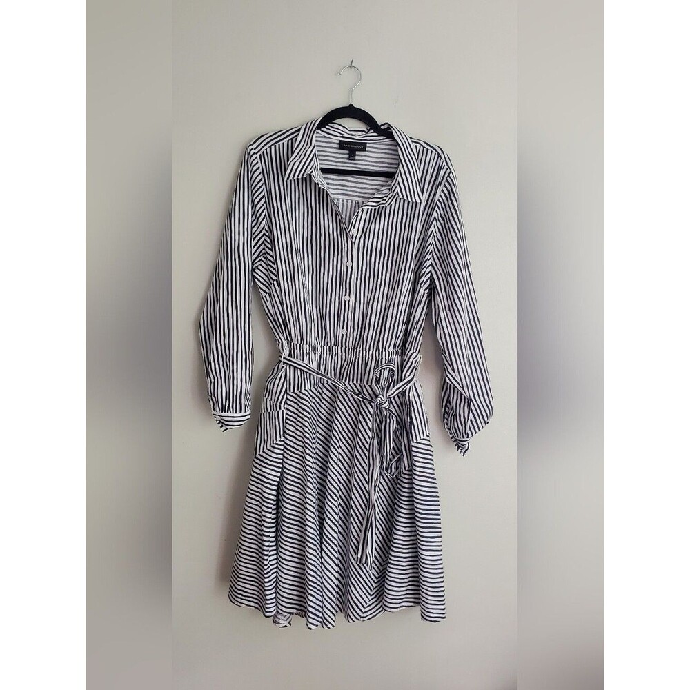 Lane Bryant Black & White Striped Midi Shirt Dress